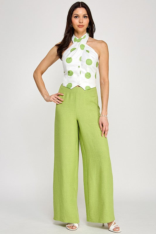 Dot Printed Halter Neck Top with Solid Pant