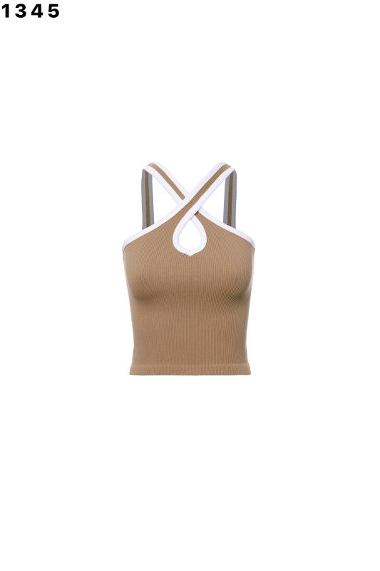 Basic Crossed Neck Top One Size