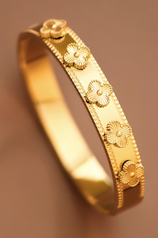 18K Gold Plated Stainless Steel Hinged Bangle Bracelet