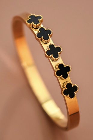 18k Waterproof Non-tarnish Stainless Steel  Clover Hinged Bangle