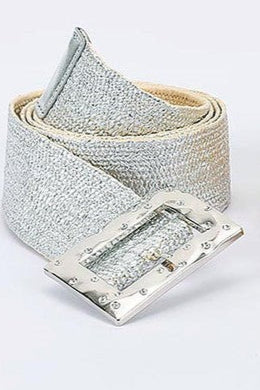 Faux Straw Metal Stone Buckle Strech Belt in Gray