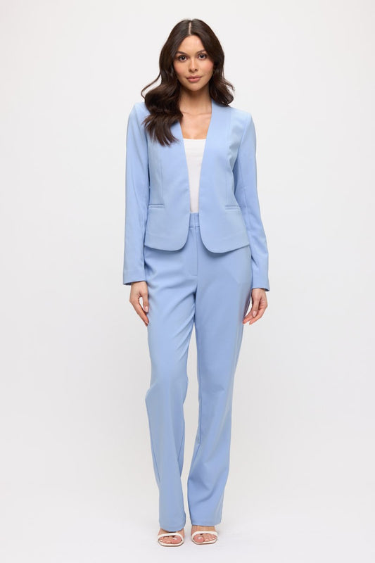 Solid Straight Leg Pants Blue Ovi