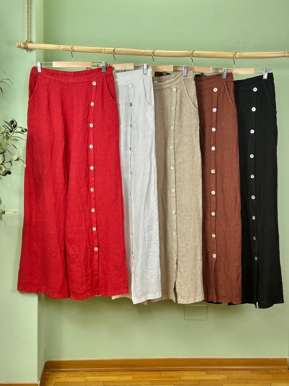 Italian Linen Set with Buttons Red