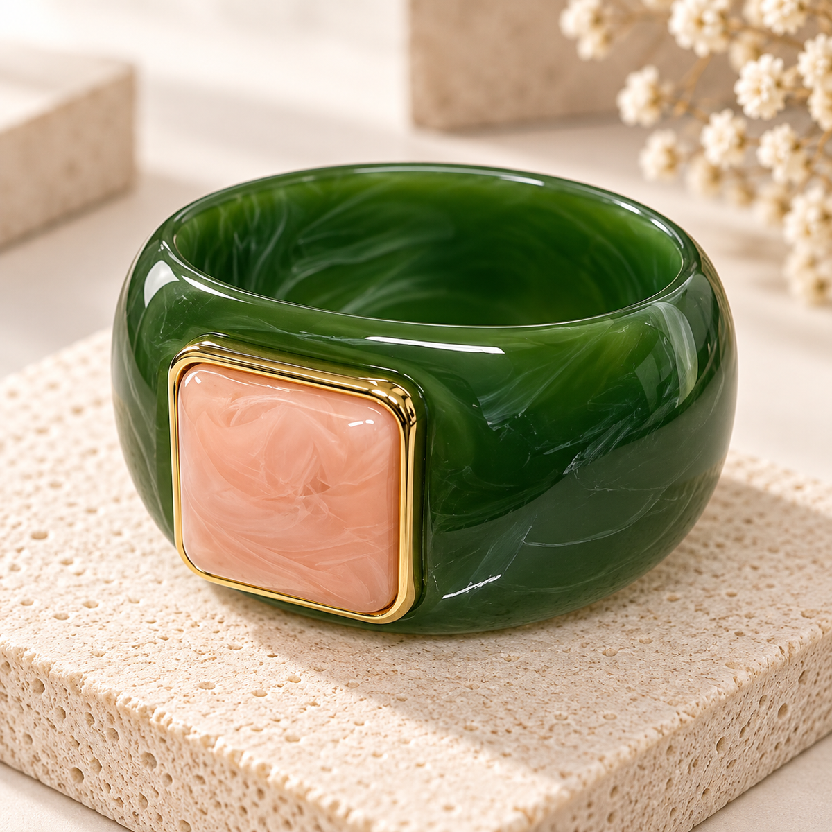 Emerald Blush Statement Bangle