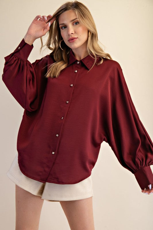 Voluminous Sleeve Blouse Burgundy