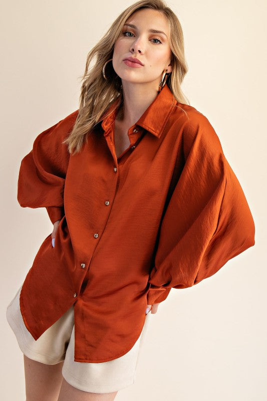 Voluminous Sleeve Blouse in Rust