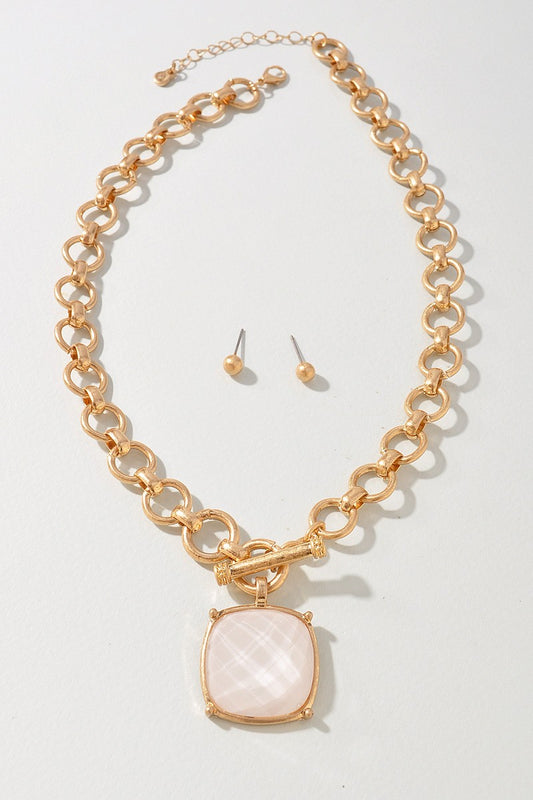 Faceted Stone Toggle Clasp Necklace Earring Set