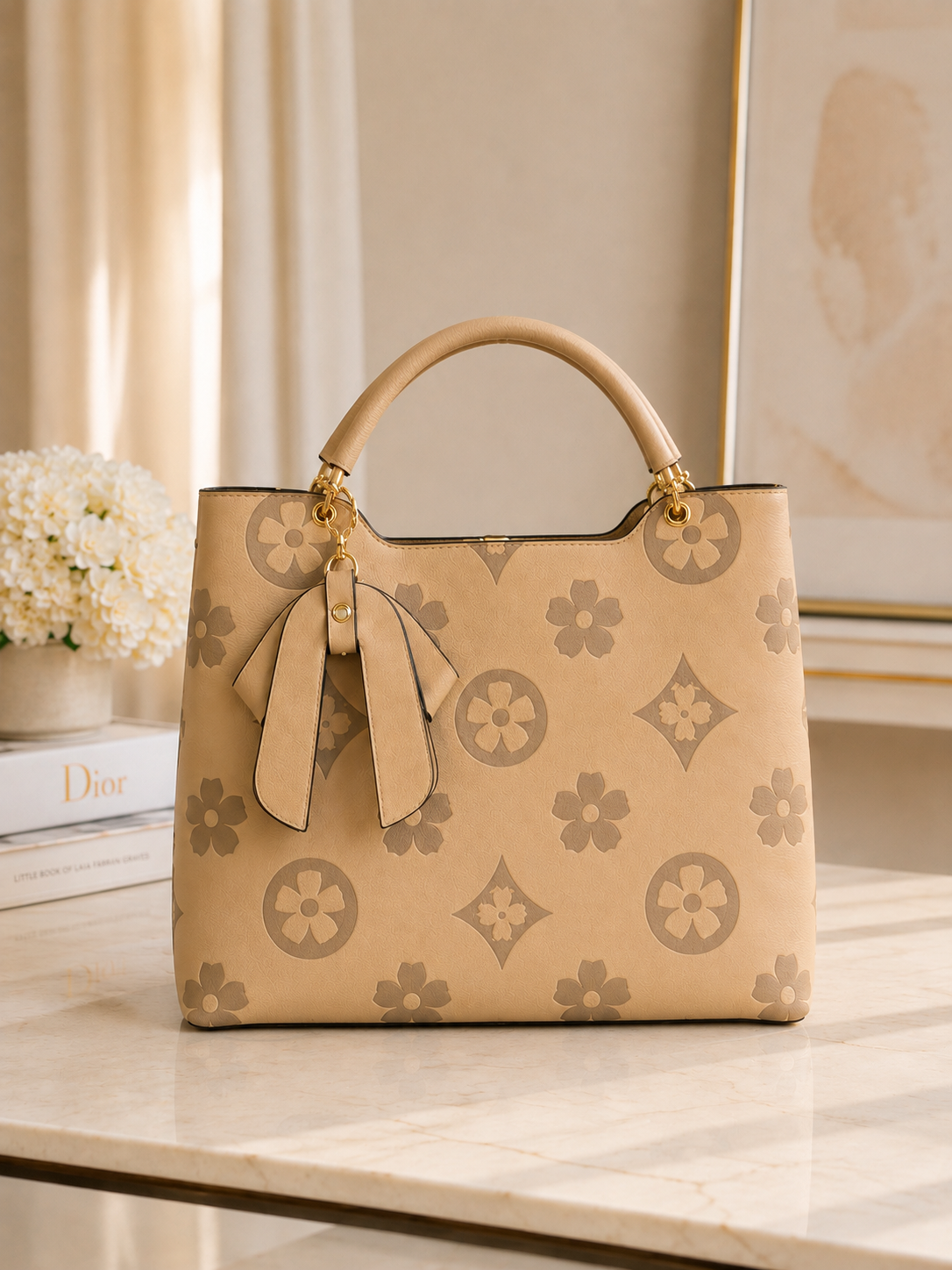 Beige Monogram Luxe 3 In One Handbag Set