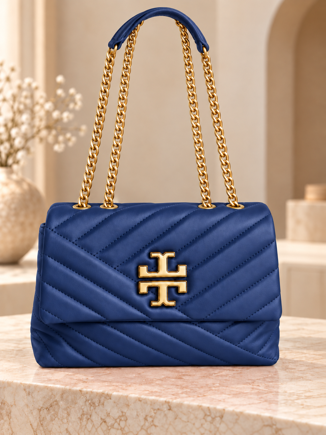 Blue Designer-Inspired Quilted Chain Bag
