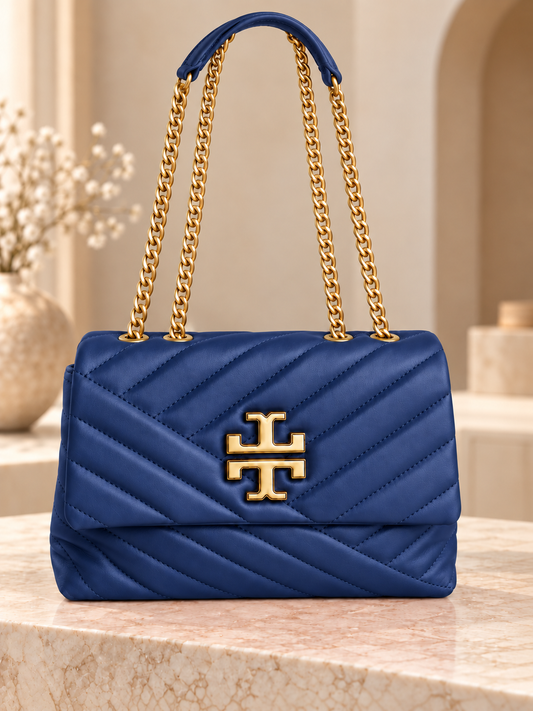 Blue Designer-Inspired Quilted Chain Bag