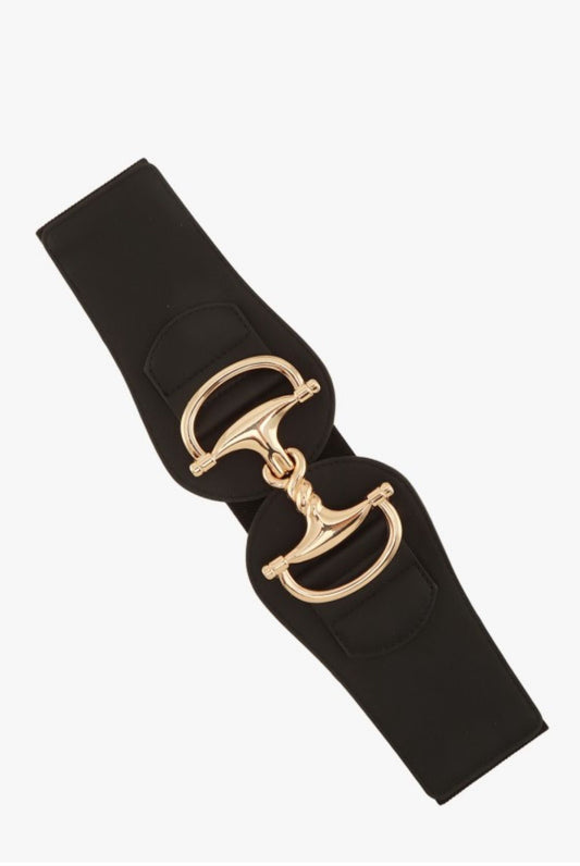 Black With Gold Luxe Horsebit Statement Belt