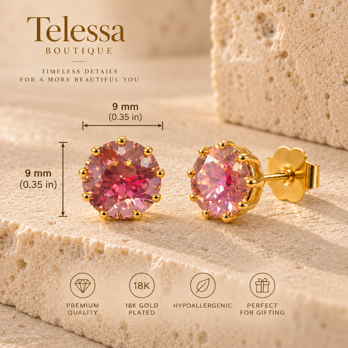 TOVA Chrisley Studs in Rose Champagne
