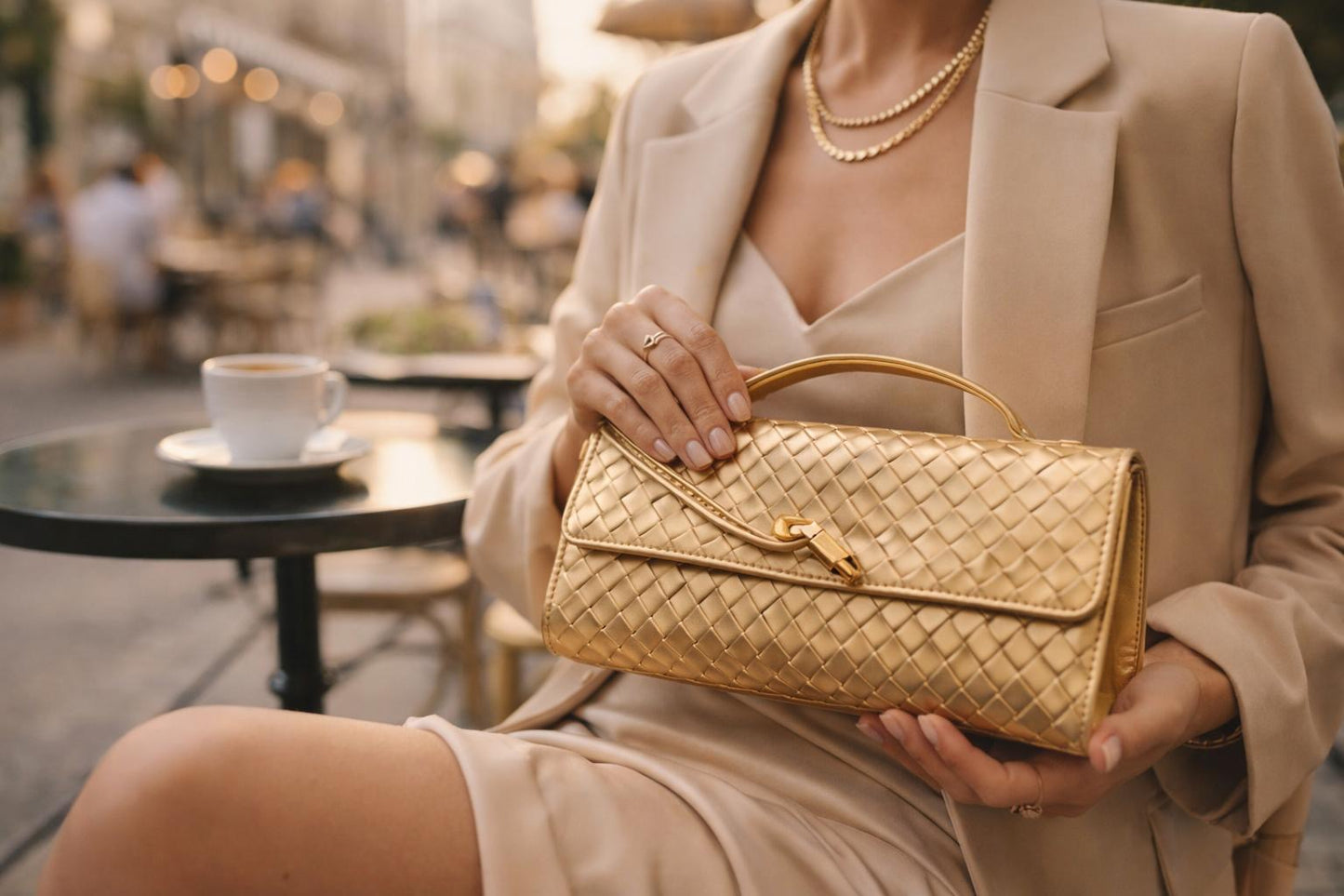 Gold Clutch with Elegant Print