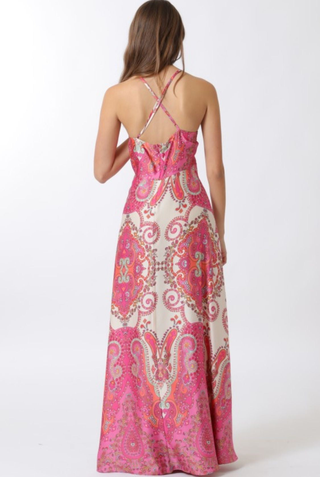 Pink Tone Halter Maxi Dress – Bohemian Chic Style