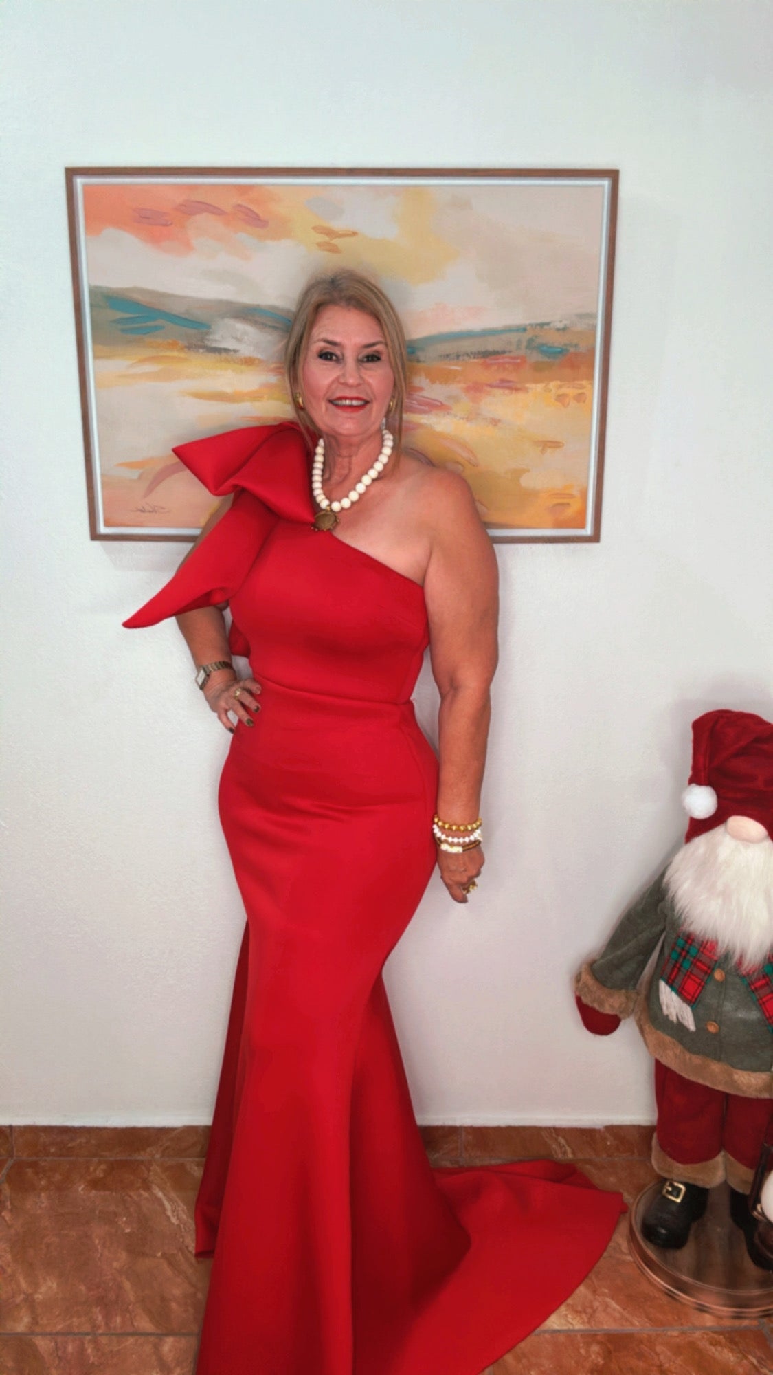 One Shoulder Bow Maxi Dress Red