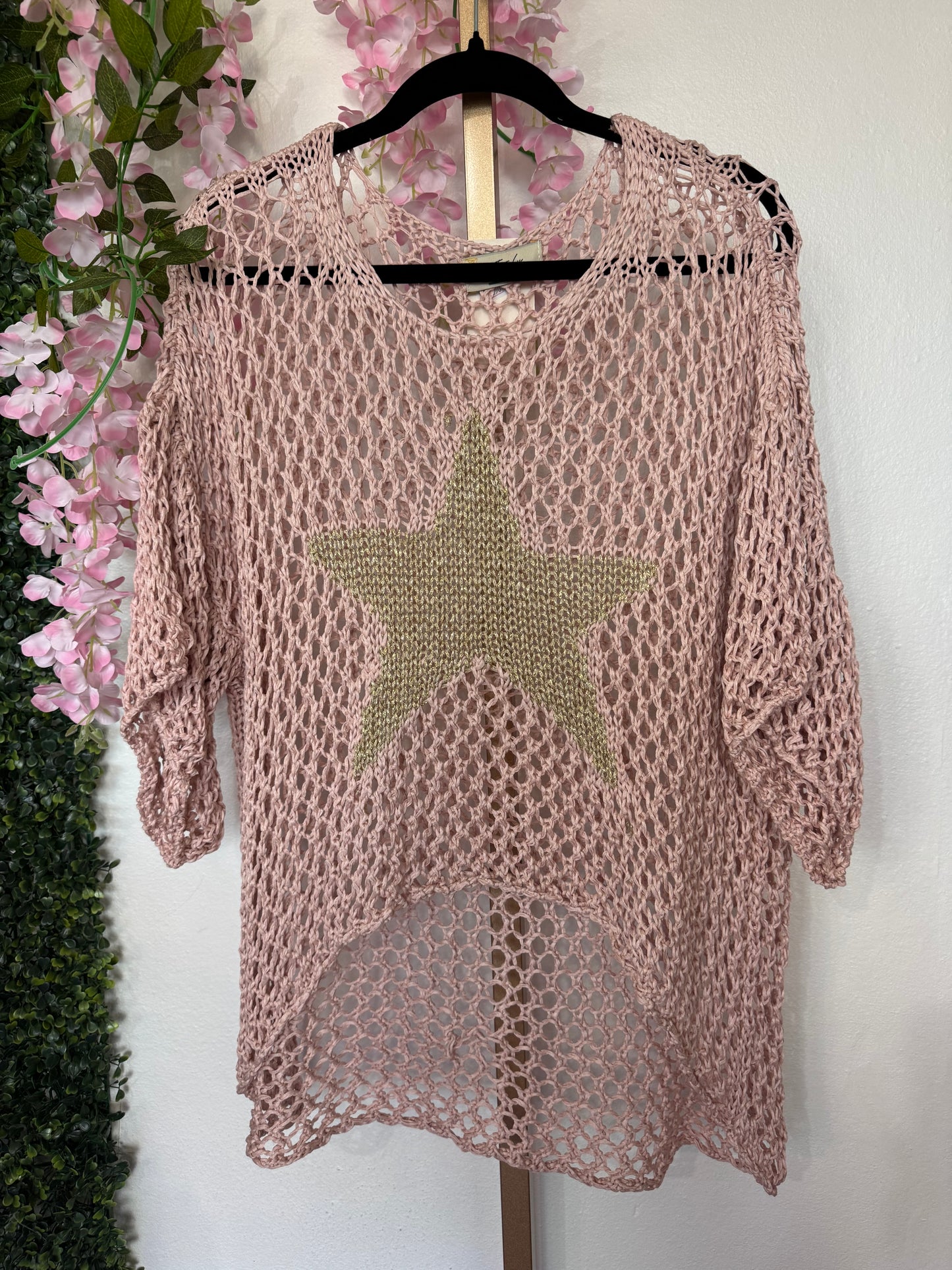 Italian Gold Star Mesh Dusty Pink
