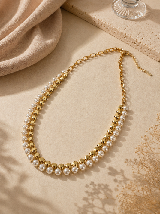 TOVA Golden Pearl Statement Necklace