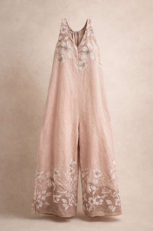 Jumpsuit Italian Linen Pink Bloom