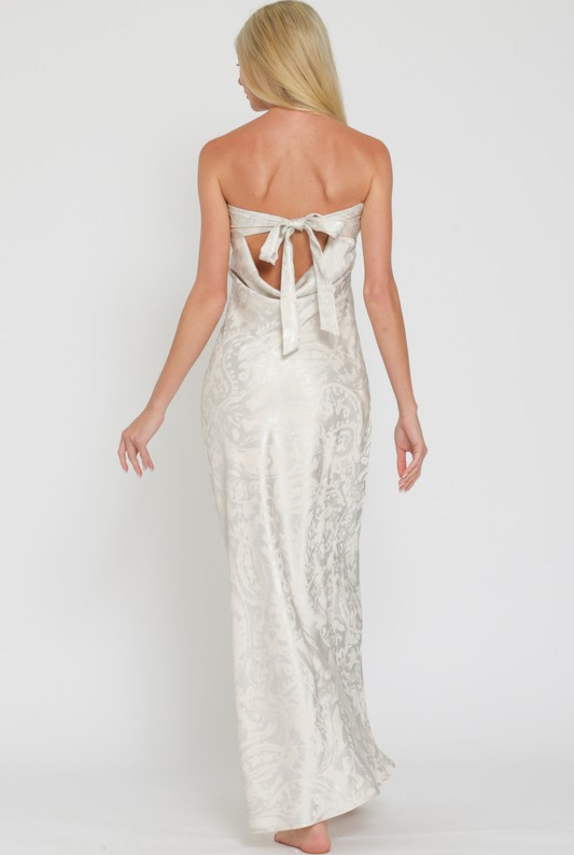 Tube Tide Back Chest Cowl Back Waisted Maxi Dress