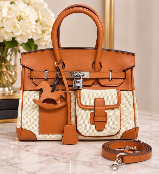 Camel Cargo Chic Two-Tone Satchel