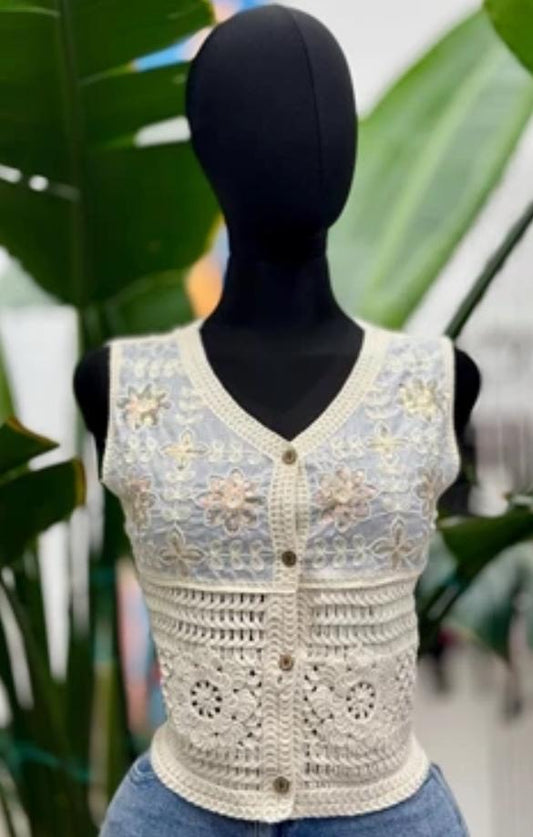 Embroidery Ivory Vest