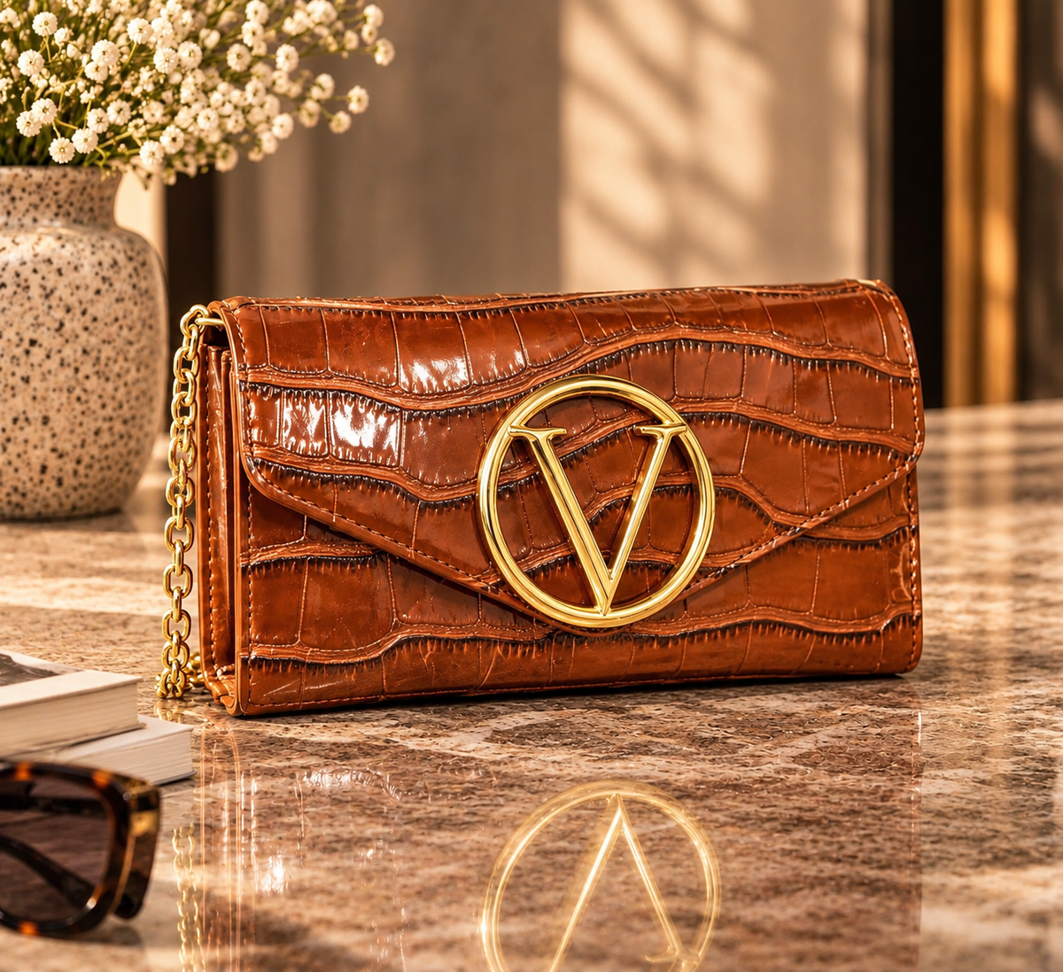 Camel Designer-Inspired Croc Convertible Bag
