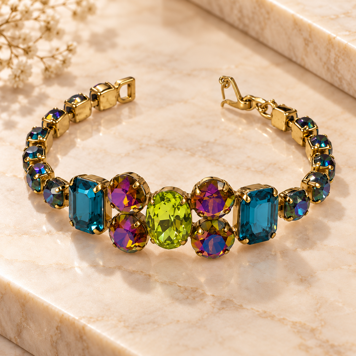 TOVA Multicolor Swarovski Crystal Gold-Plated Bracelet