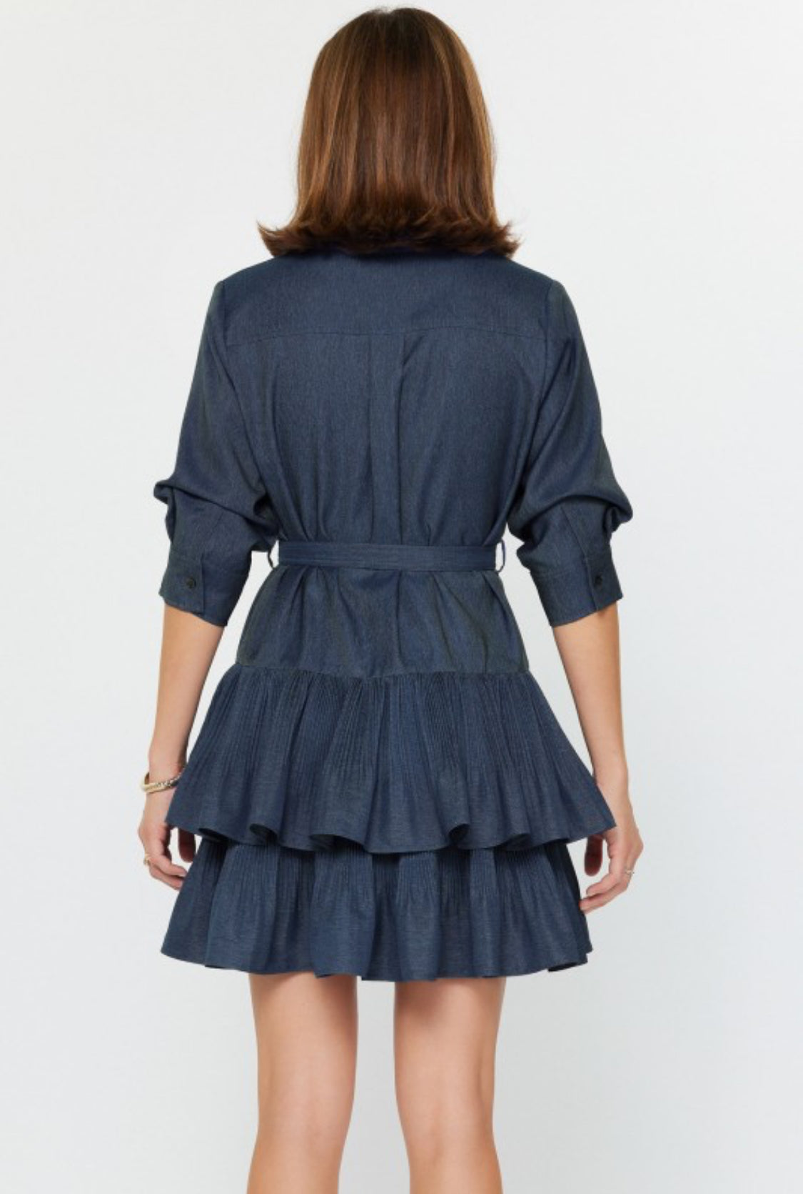 Denim Tiered Mini Shirt Dress