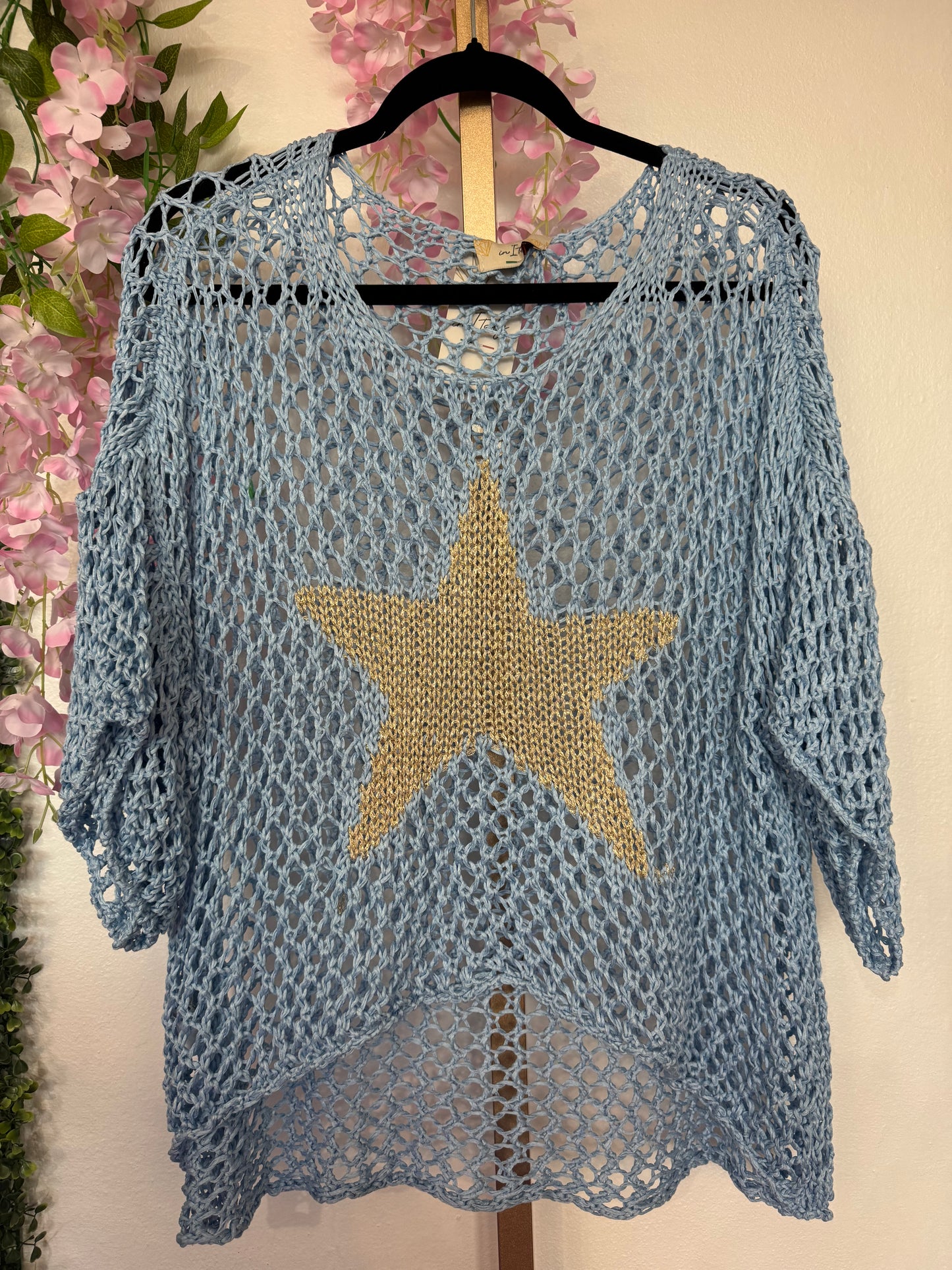 Italian Gold Star Mesh Blue