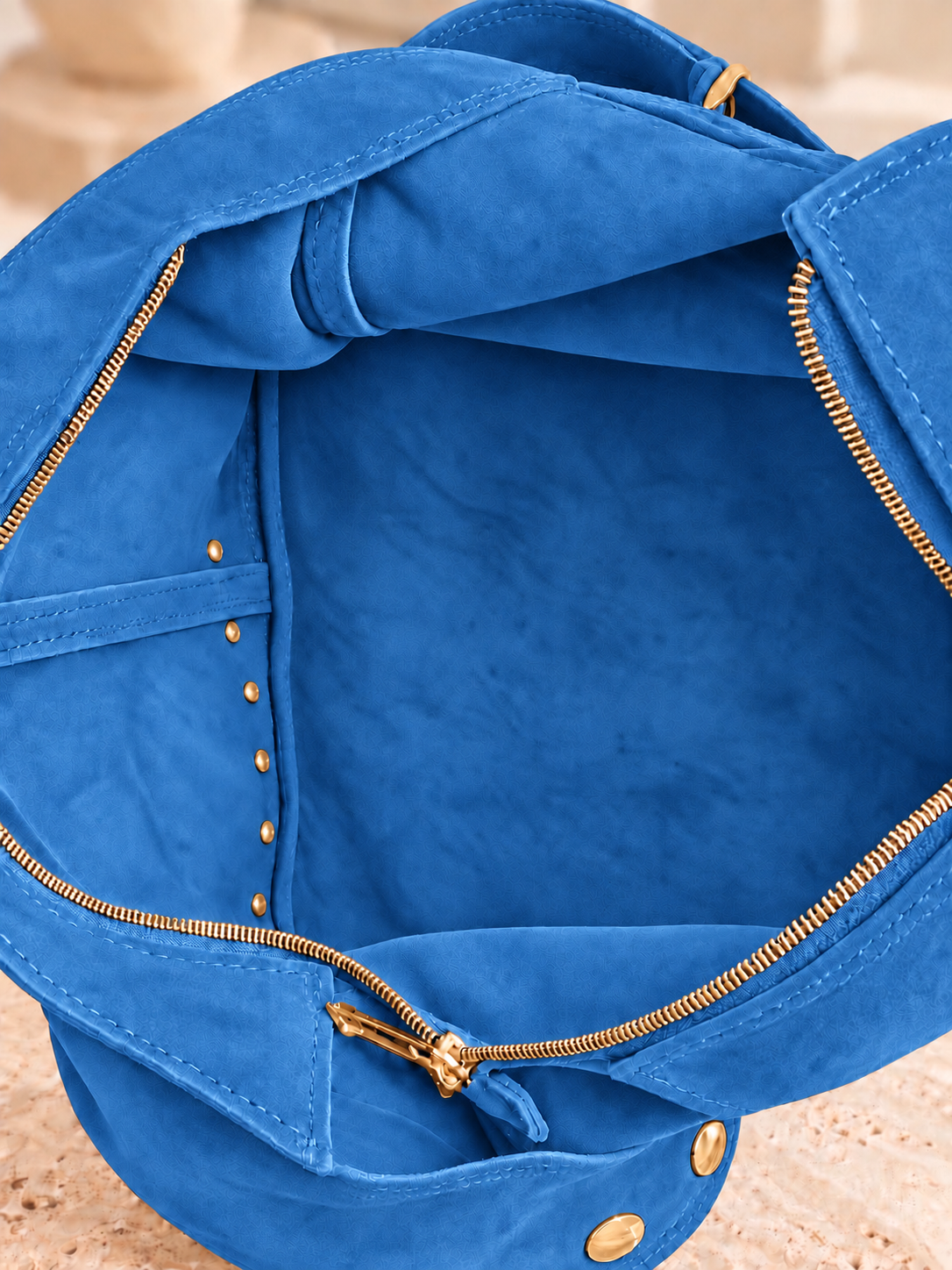 Blue Gold Studded Hobo Bag