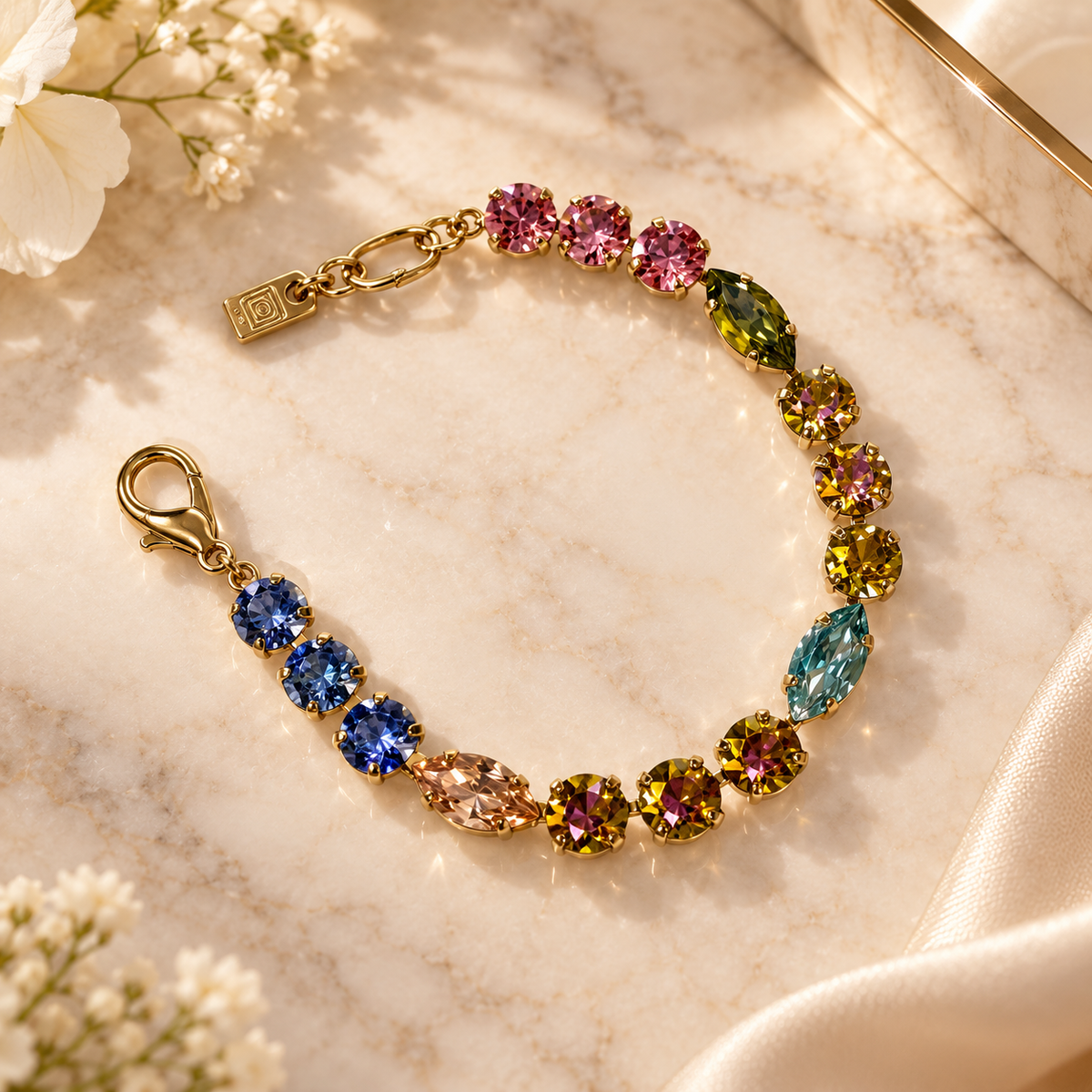 TOVA Multicolor Swarovski Crystal Statement Bracelet – 18K Gold Plated