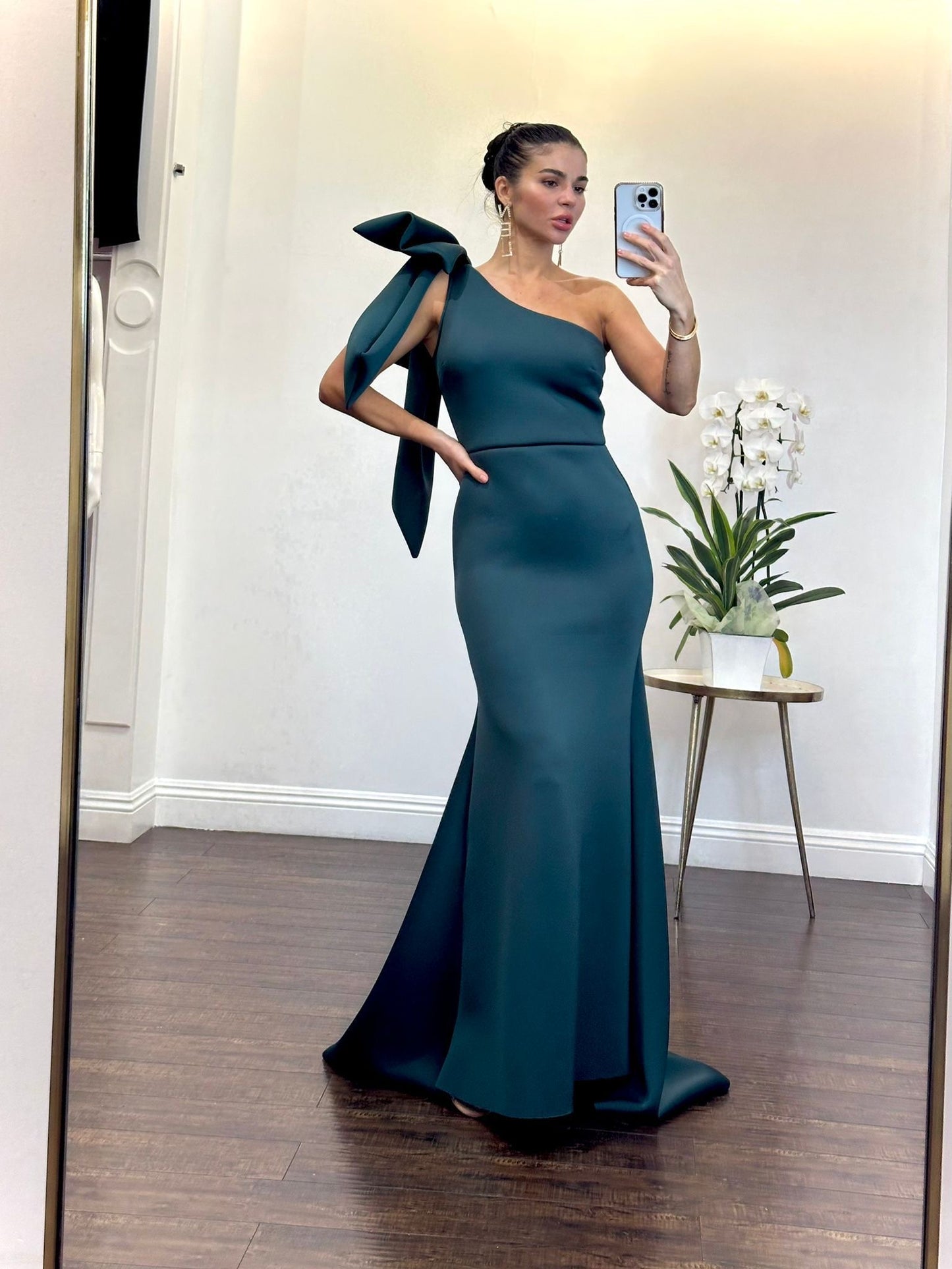 One Shoulder Bow Maxi Dress Black