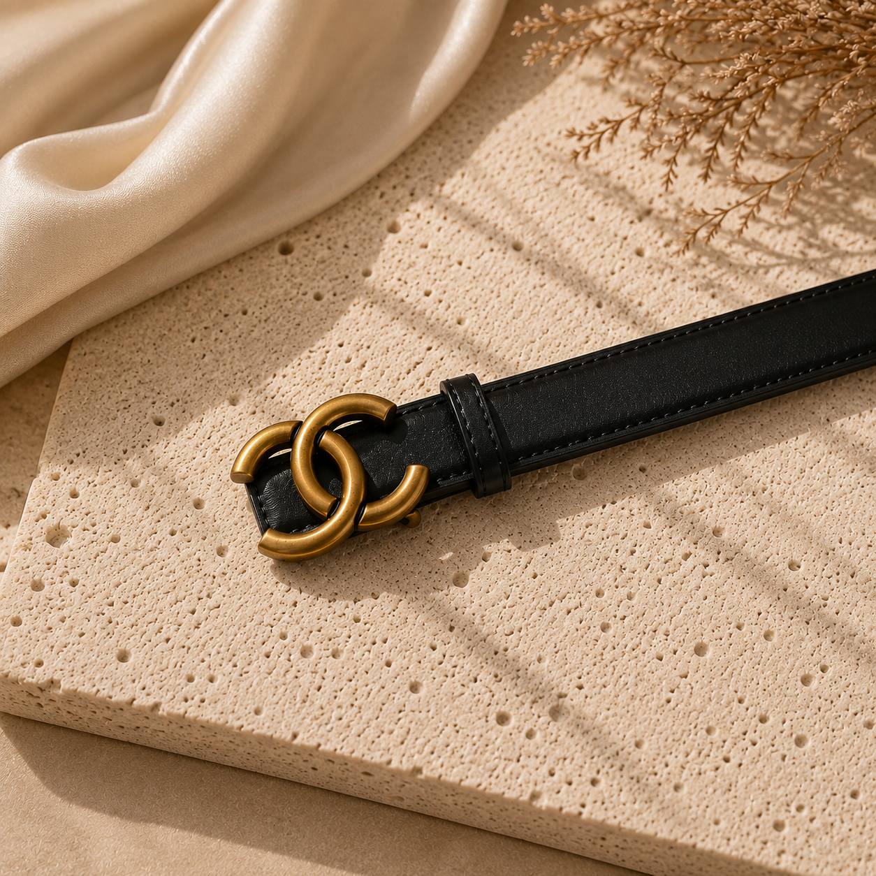 Designer-Inspired Interlocking Buckle Belt Black