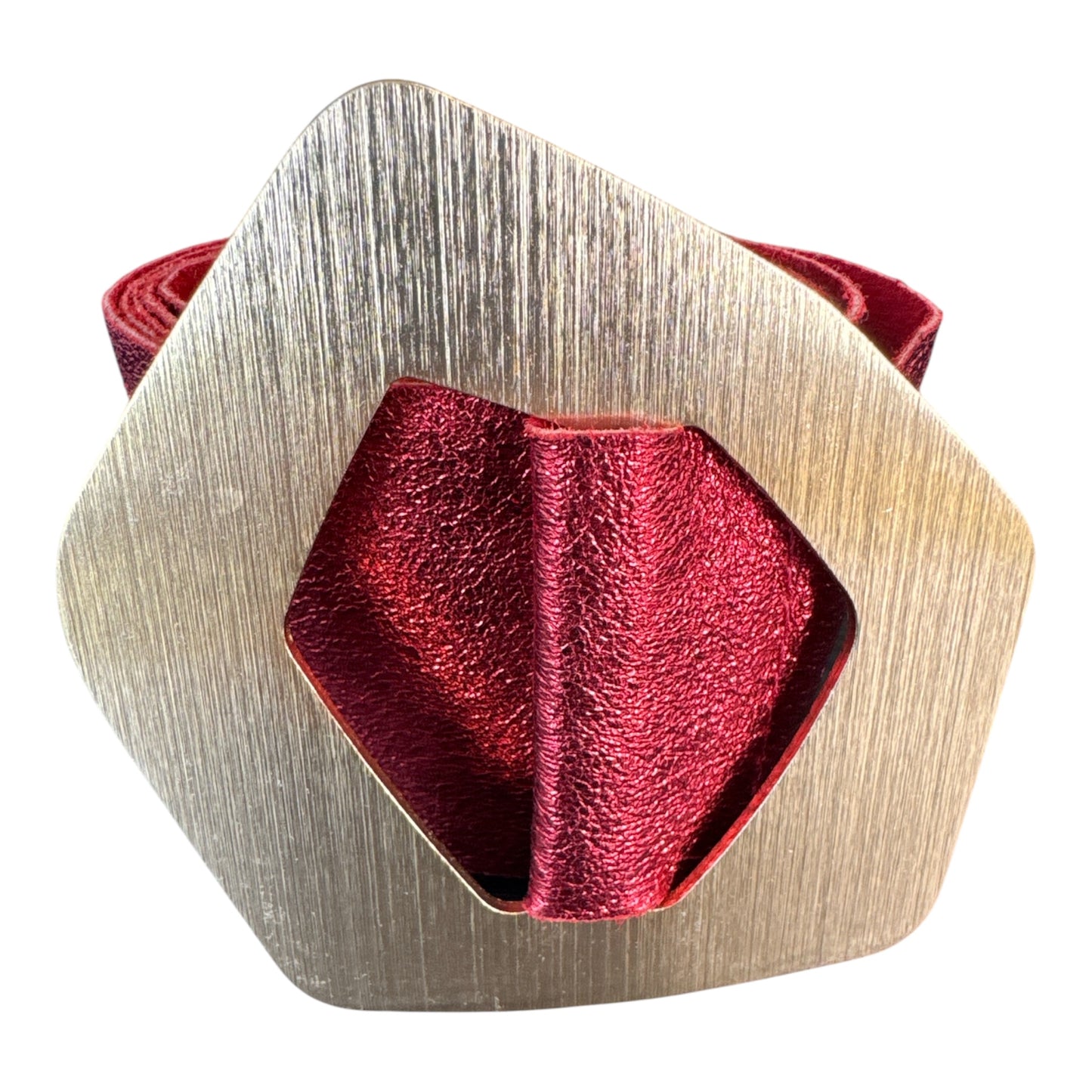 Metallic Red Belt with Brushed Statement Buckle