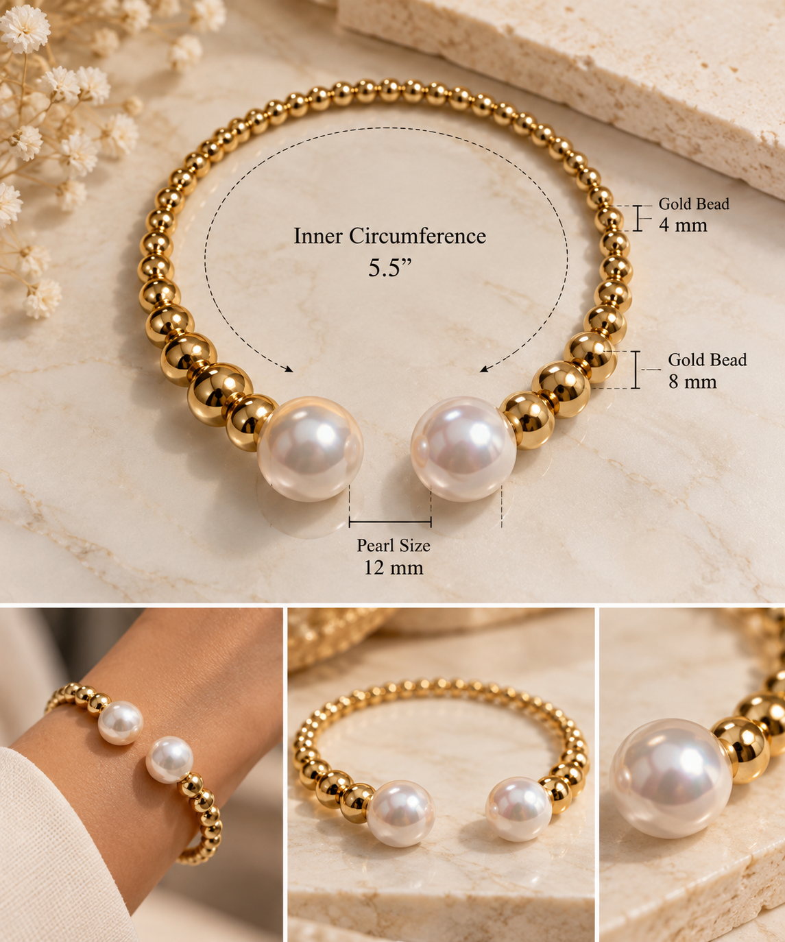 Golden Pearl Open Cuff Bracelet