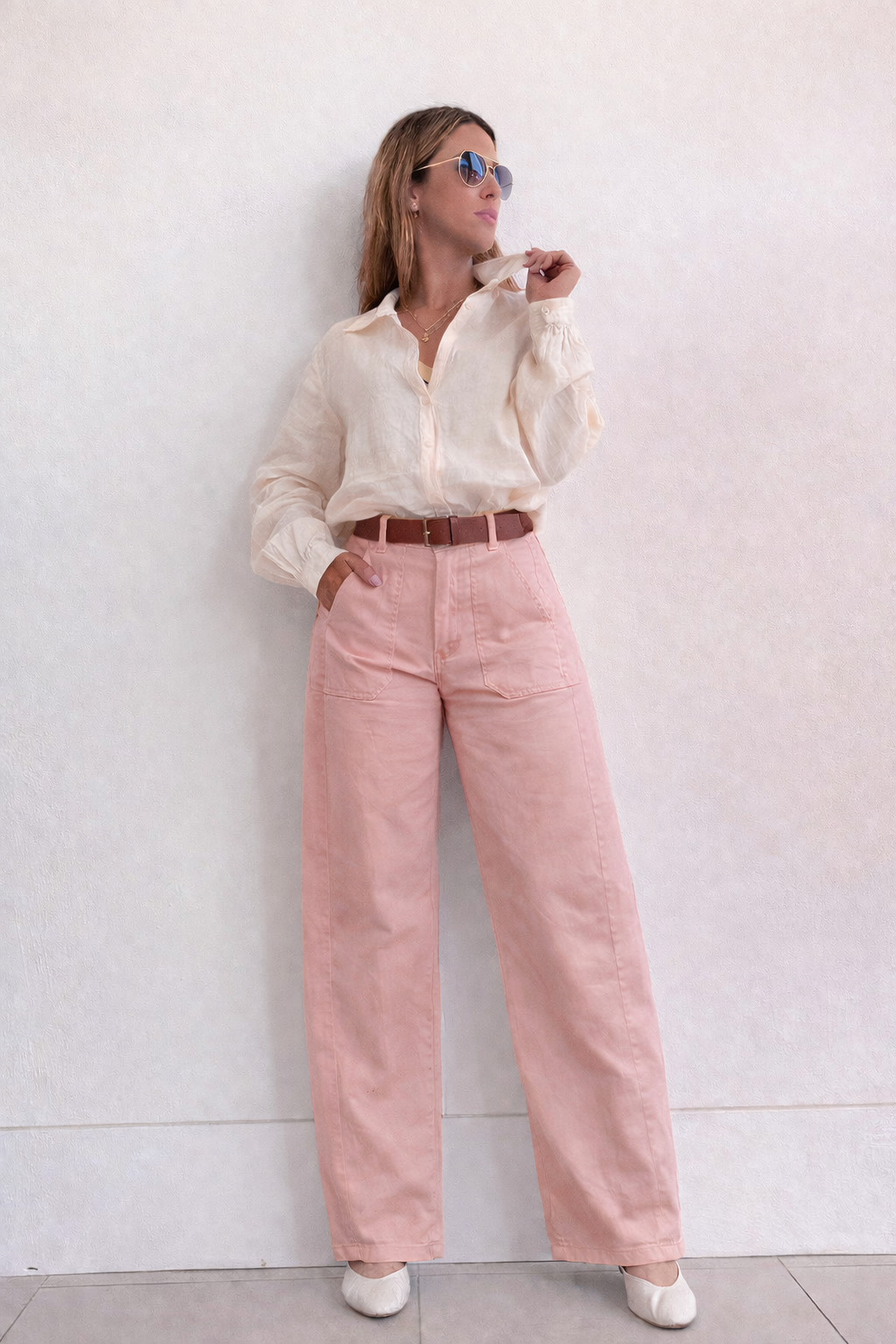 Italian Barrel Pink High-Waisted Pants