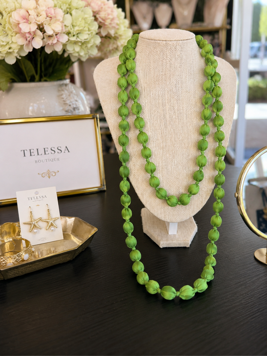 Silk Bead Statement Necklace Green