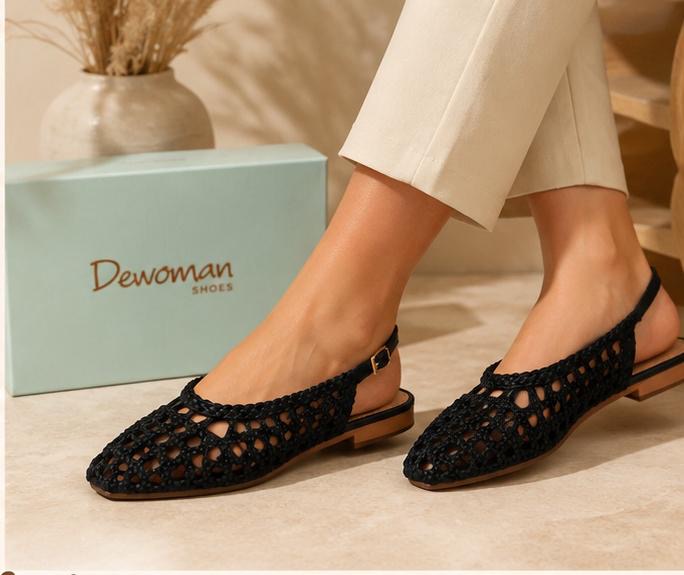 Black Crochet Slingback Flats