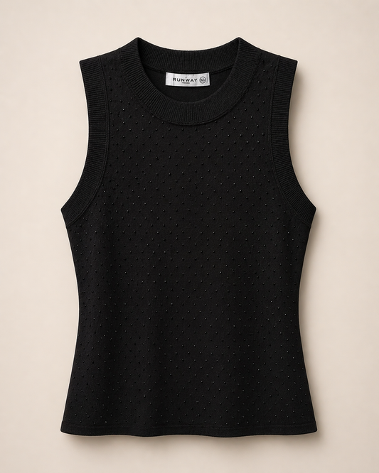 Rhinestone Knit Top Black
