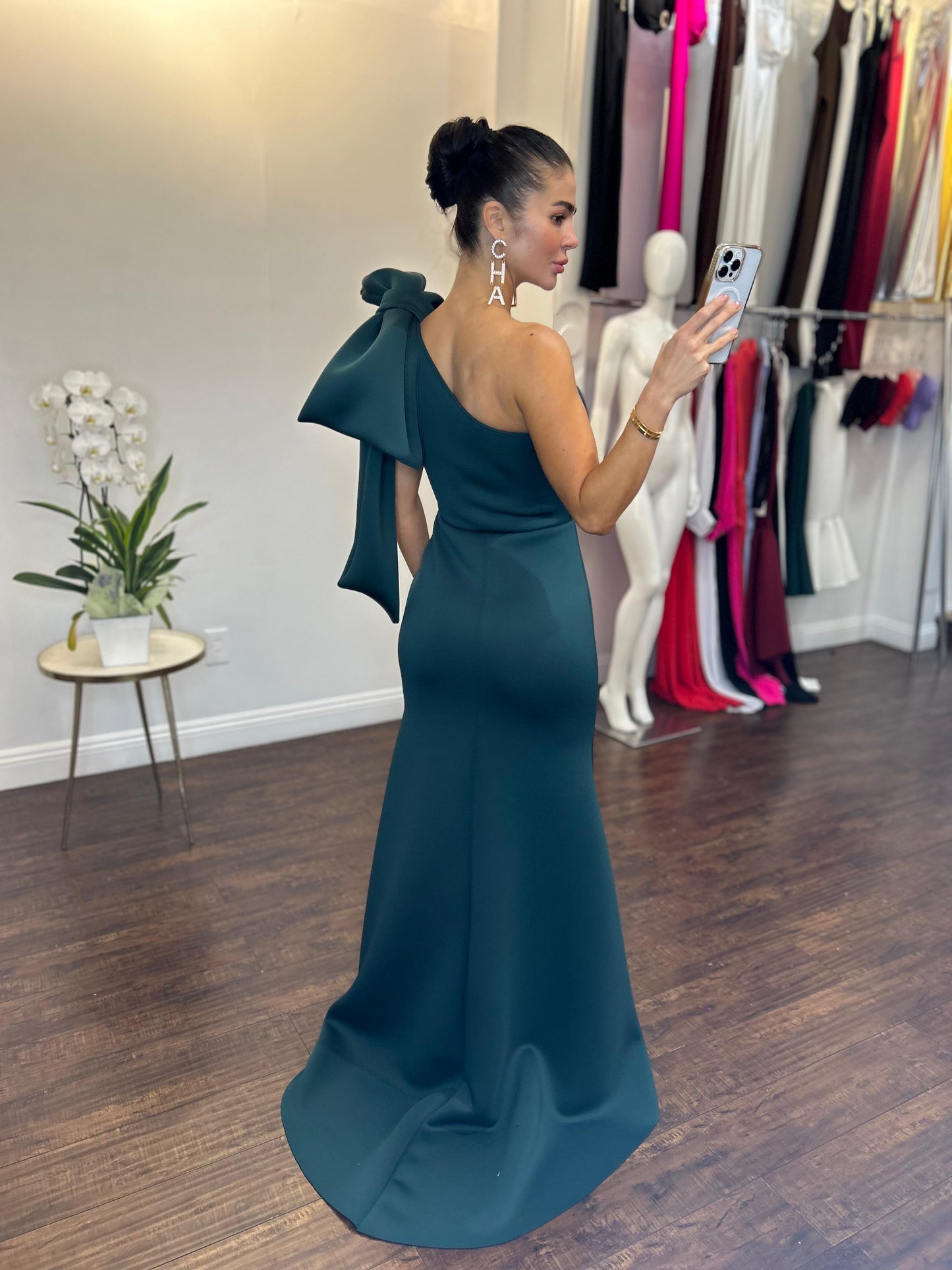 One Shoulder Bow Maxi Dress Black