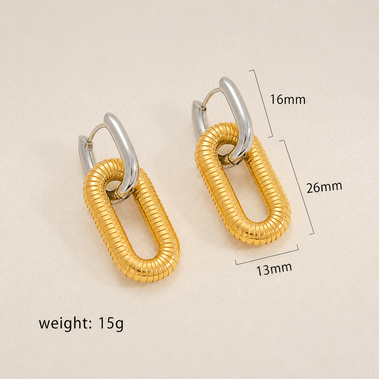 Ion Plating (IP) 18K Gold Plated Gold/Silver U Shape 304 Stainless Steel Hip-Hop Oversized Waterproof Non Tarnish Earrings