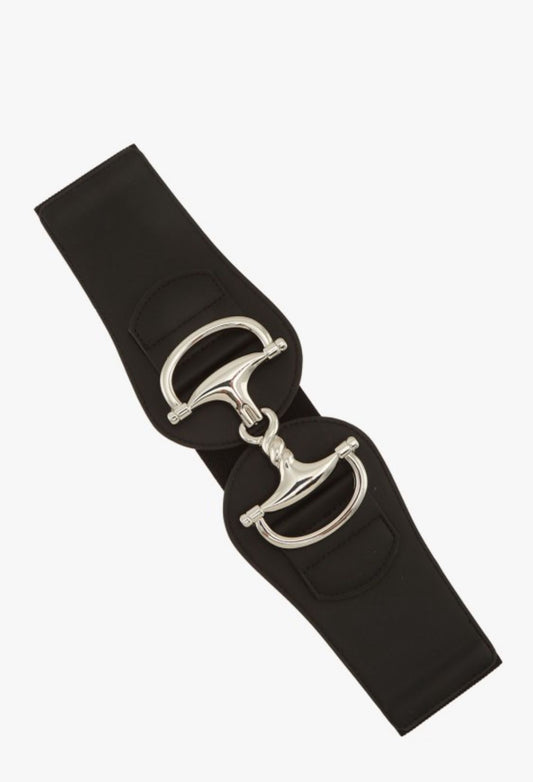 Black With Silver Luxe Horsebit Statement Belt