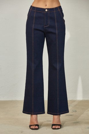 Contrast Stitch High Waisted Denim Pants