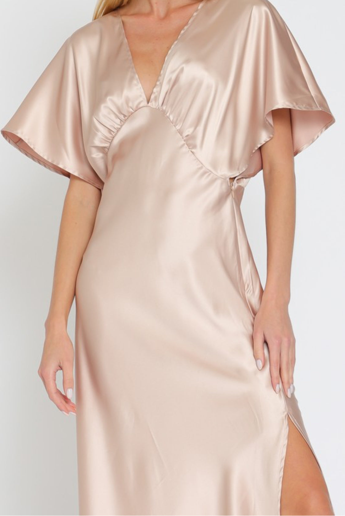 V-neck Short Dolman Sleeve Maxi Dress Champagne