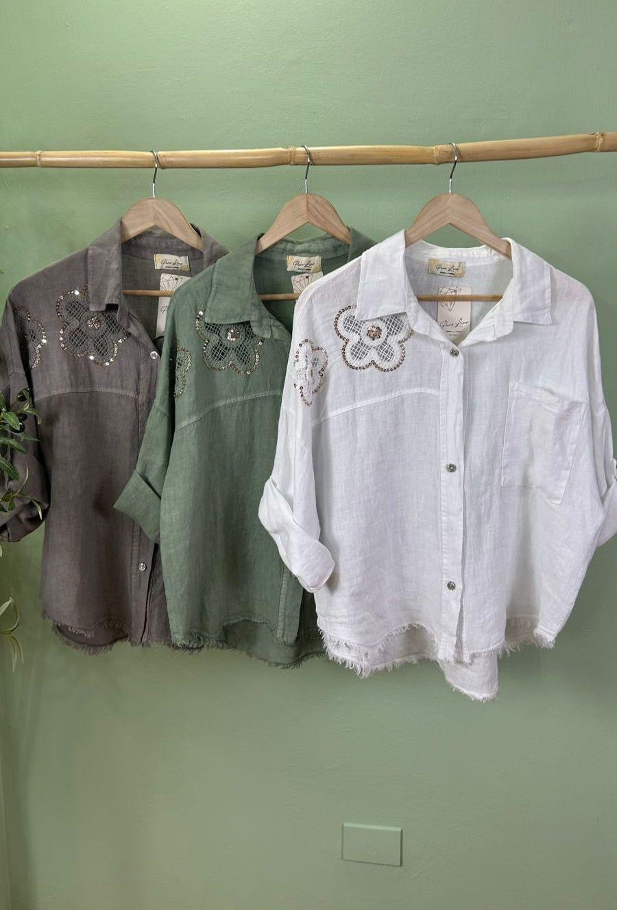 Flower Italian Linen Set Grey