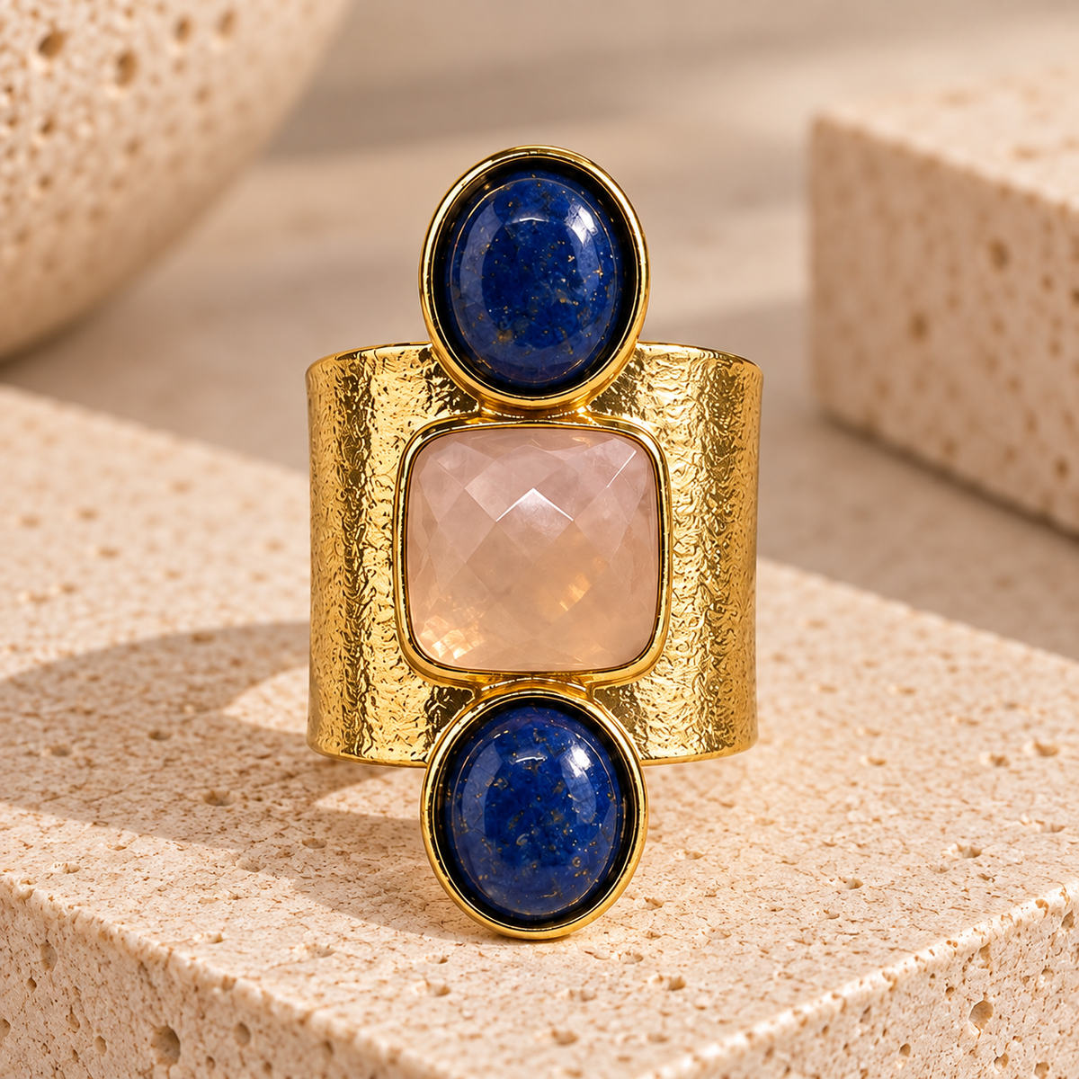 Turkish Lapis & Rose Quartz Statement Ring