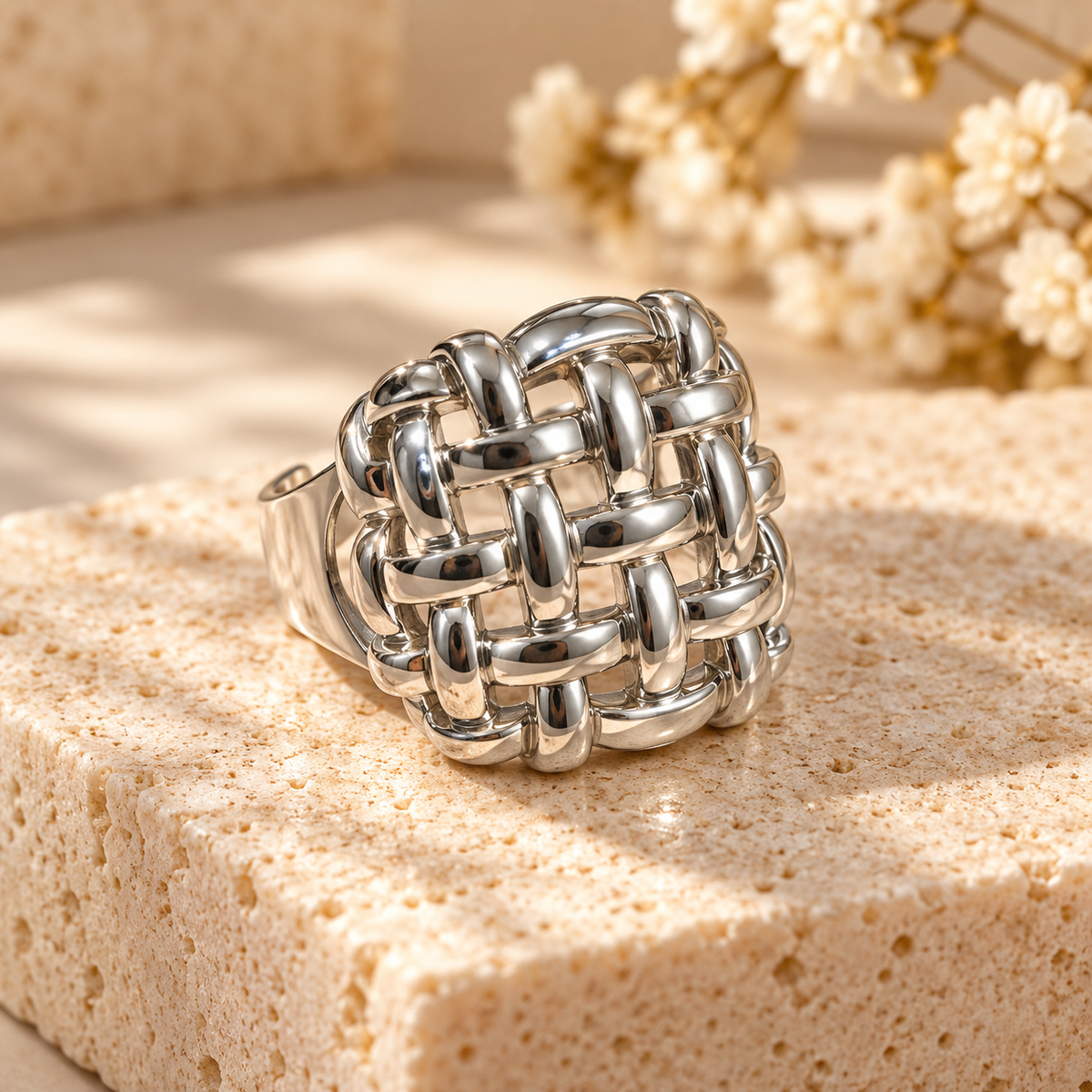 Silver Woven Statement Ring
