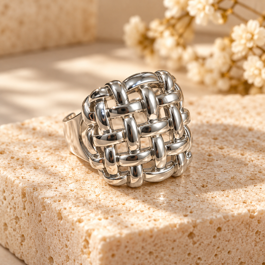 Silver Woven Statement Ring