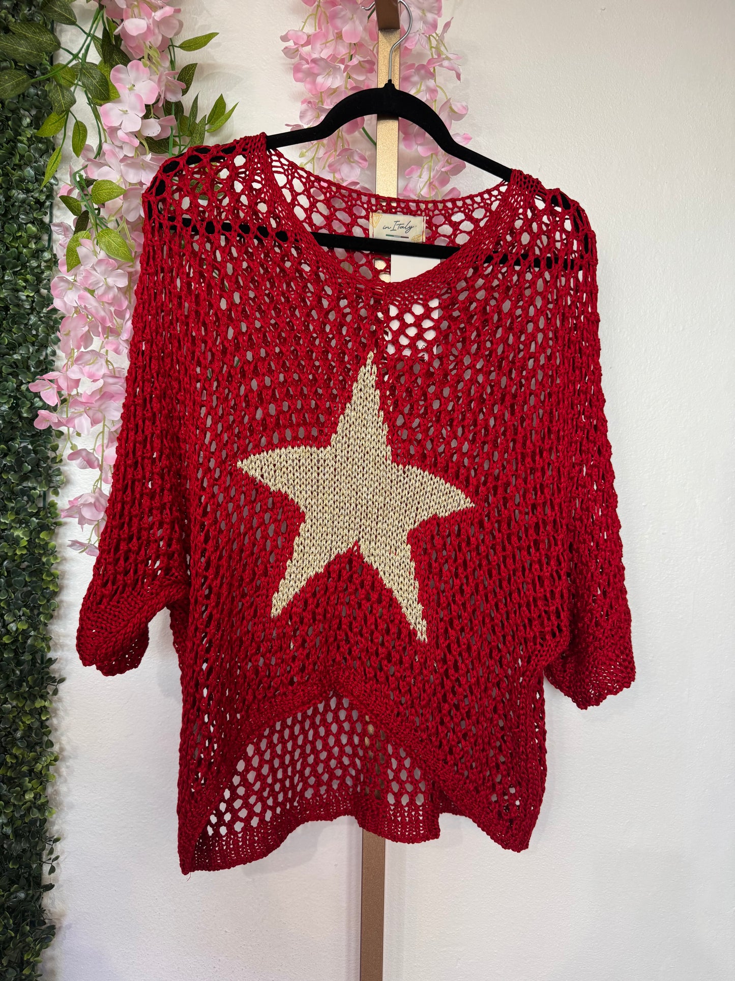 Italian Gold Star Mesh Red
