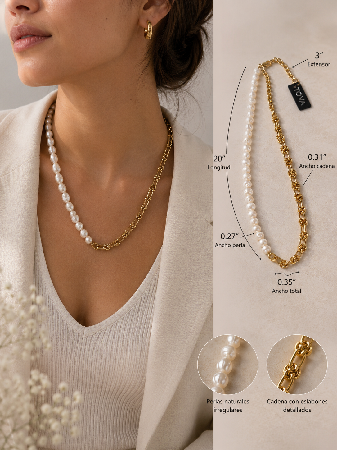 TOVA Pearl & Gold Link Statement Necklace